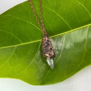 Copper Necklace Morel Mushroom Quartz Crystal Gem Handmade Jewelry Pendant 1